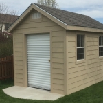 Rollup door, steeper roof and soffits all side of shed